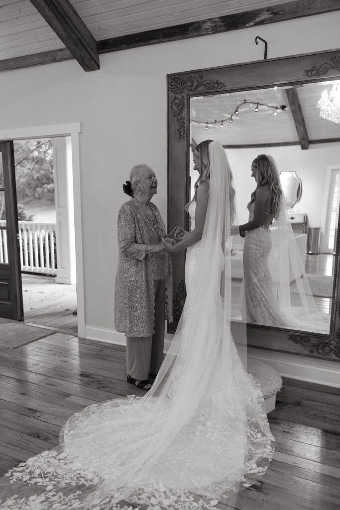 bride's first look with grandma