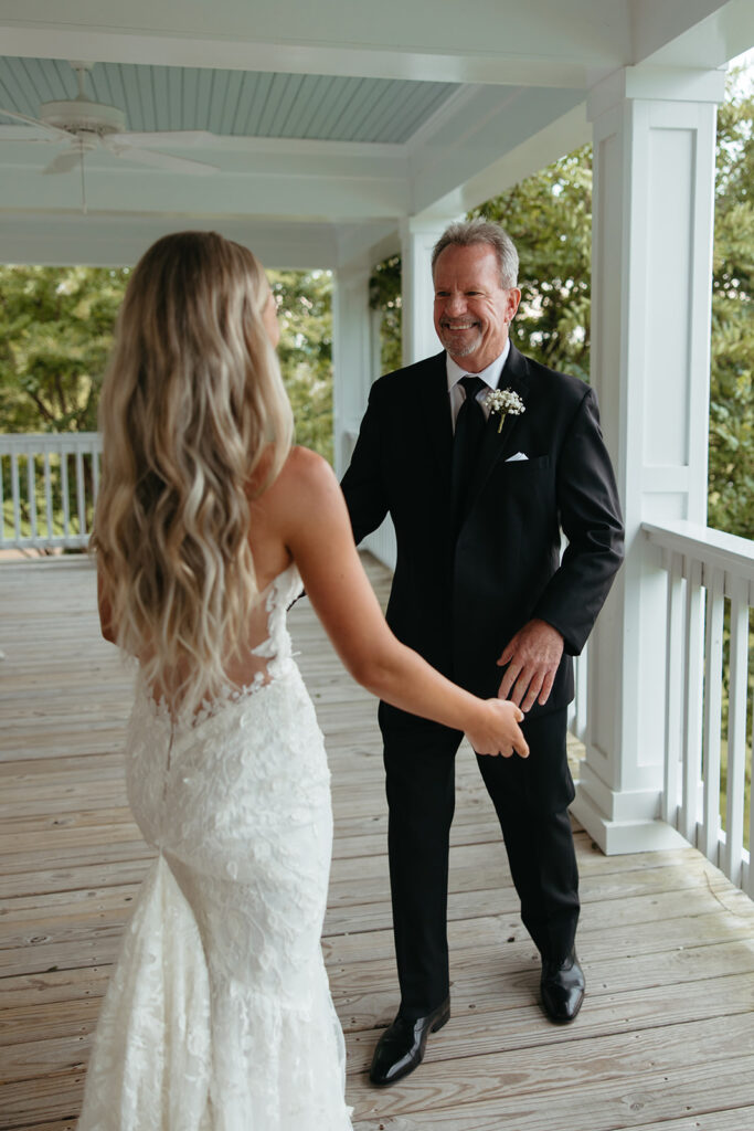 emotional first look with dad on wedding day