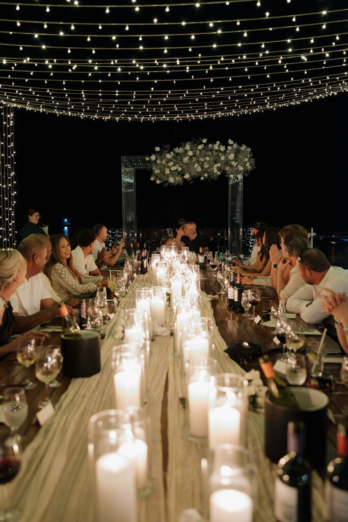 candlelit wedding reception on the beach