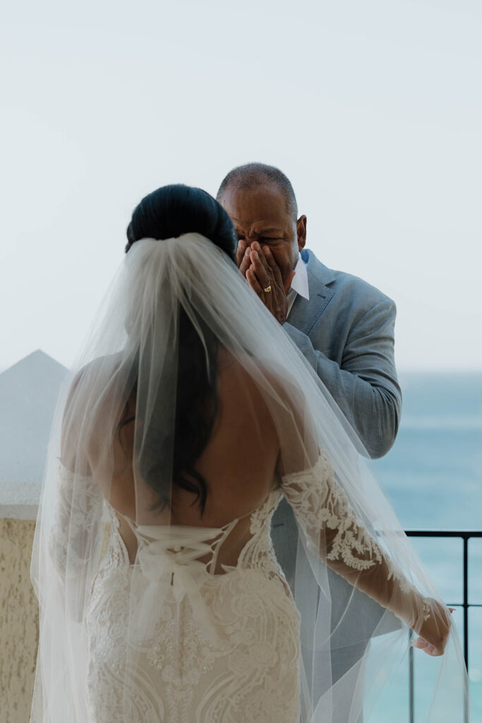 emotional first look with father of the bride